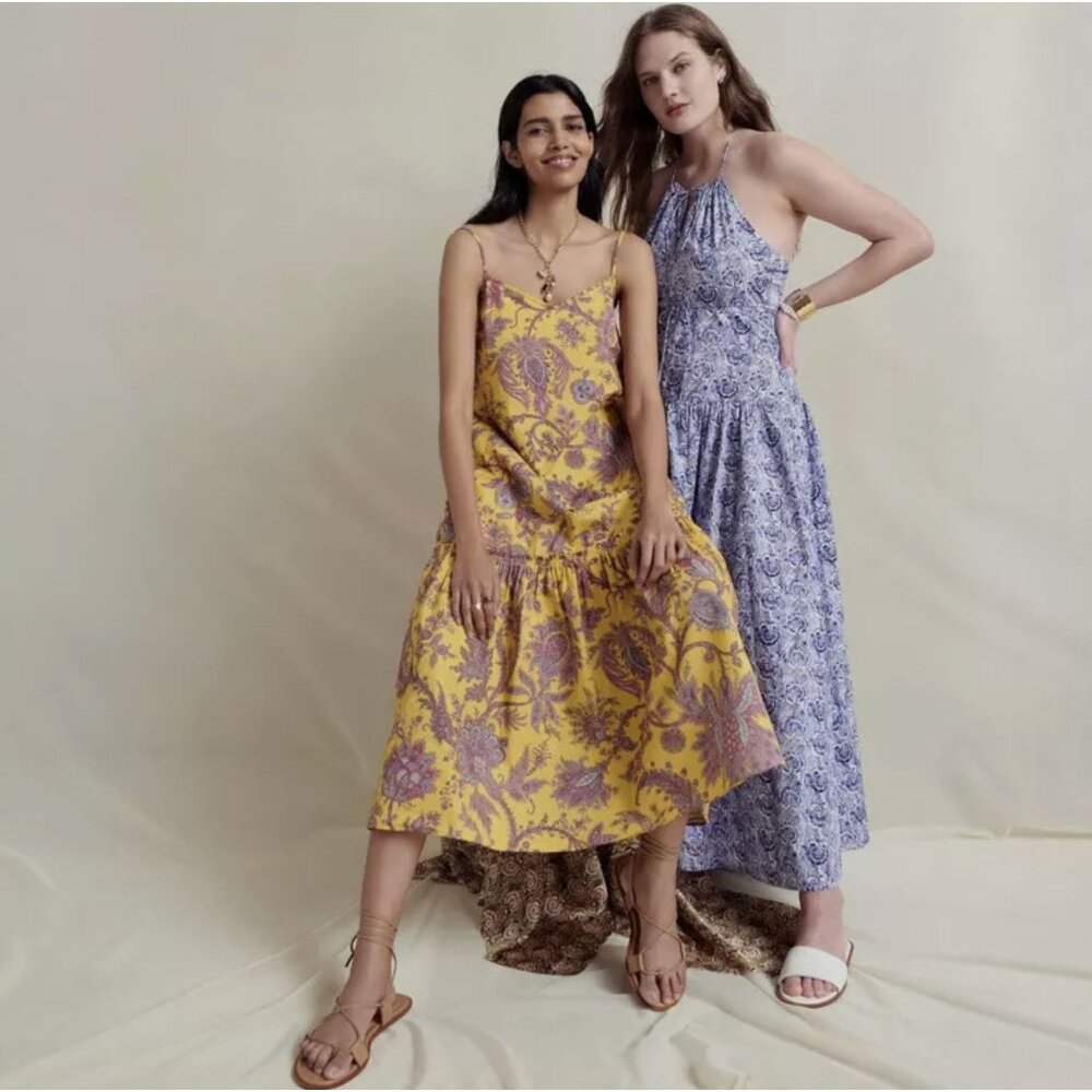 J. Crew Collection Tiered Cotton Poplin Floral Paisley Sleeveless Midi Dress S - Picture 2 of 7